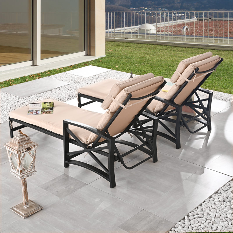 Speidel 75.4" Adjustable Outdoor Chaise Lounge Set with Cushions, Beige