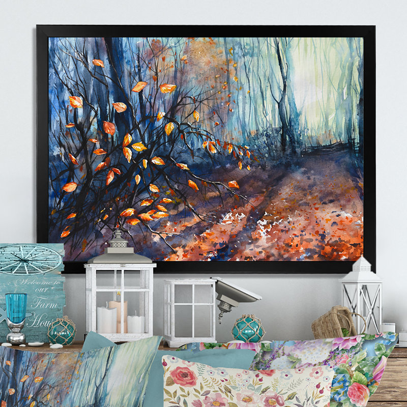 Mystic Autumn Forest - reproduction d'art sur toile encadrée, Cadre noir, H 8 po x l 12 po x P 1 po