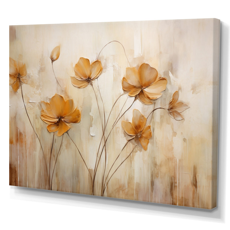 «Beige Botanical Impressions IV», reproduction d'art mural abstrait, Toile tendue, H 24 po x l 32 po x P 1 po