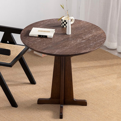 Table de salle à manger ronde en bois massif noyer