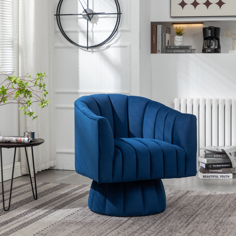 Murrow Upholstered Swivel Barrel Chair, Navy Velvet
