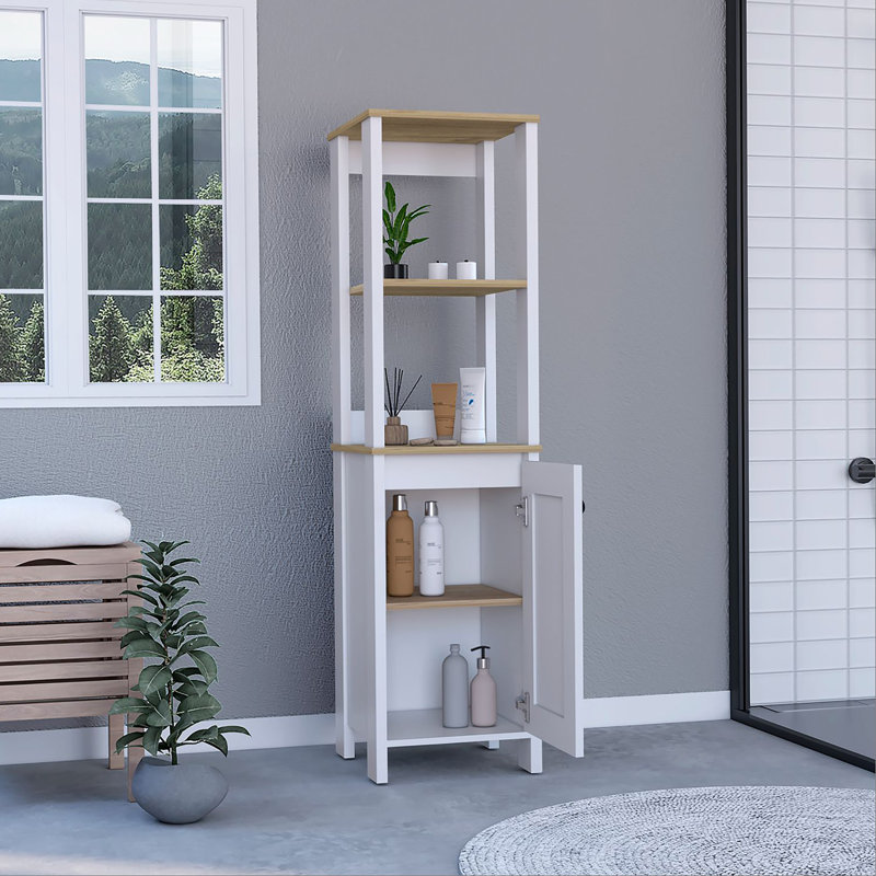 Armoire à porte simple en lin 59,3 H, deux tablettes intérieures, deux tablettes ouvertes, Multi-couleur