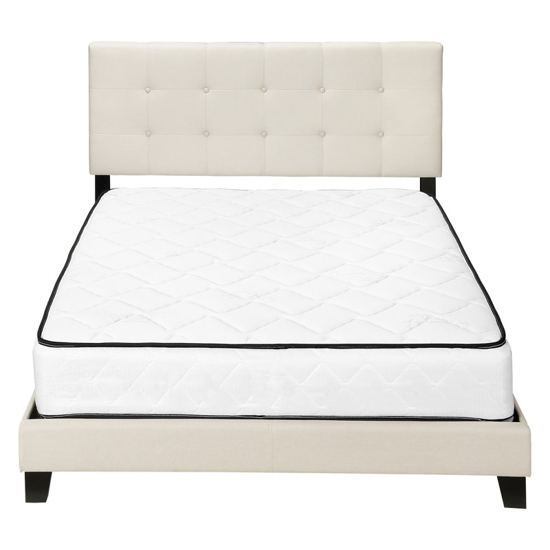 Lit Aena, revêtement en velours, tête de lit capitonnée, bois massif, Grand, Beige