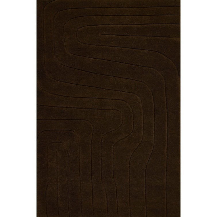 Aelin Wavy Hand Tufted Wool Brown Area Rug