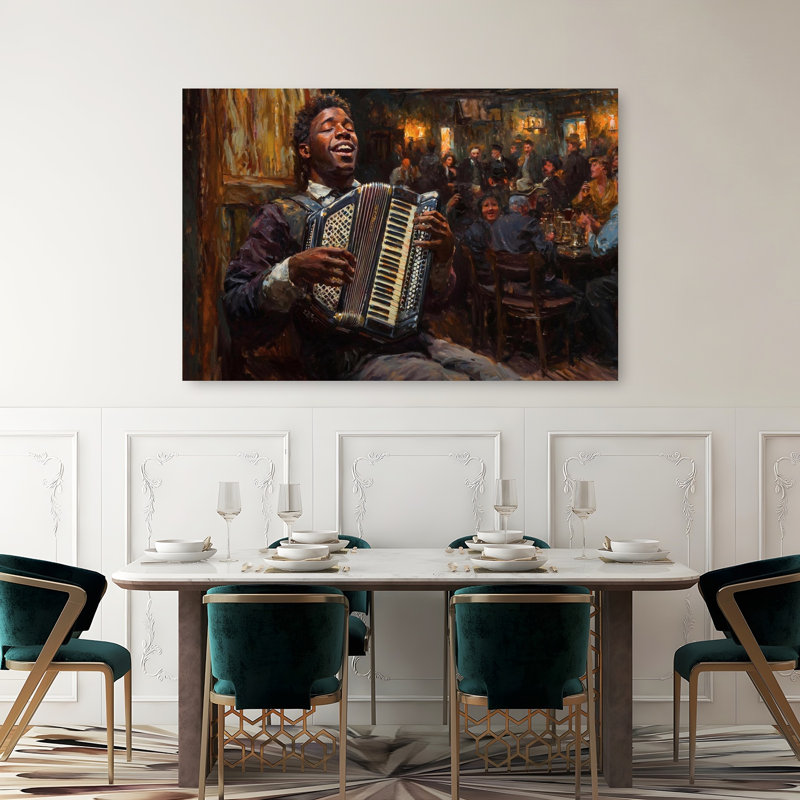 Reproduction d'art mural jouant un accordéon dans une taverne, H 40 po x l 60 po