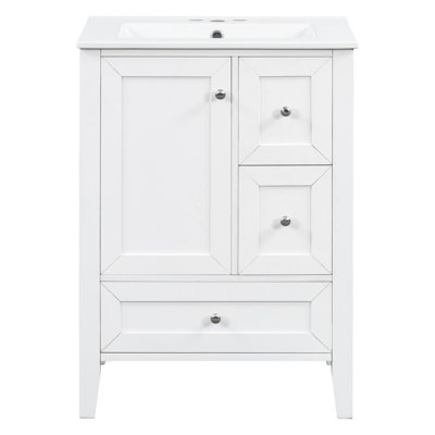 24" freestanding bathroom vanity with sink, 3 drawers, and soft-close doors