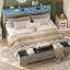 Base de lit en métal pour grand lit, lit plateforme gris avec tête de lit à DEL, station de charge et repose-pieds de rangement, lit robuste pour chambre d'ado-324743786-307448758