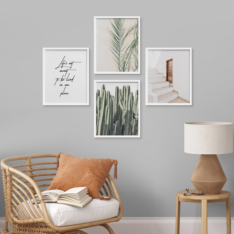 «Colorful Desert Cactus Decor Calm», impression sur papier 4 pièces, Blanc, H 14 po x l 11 po