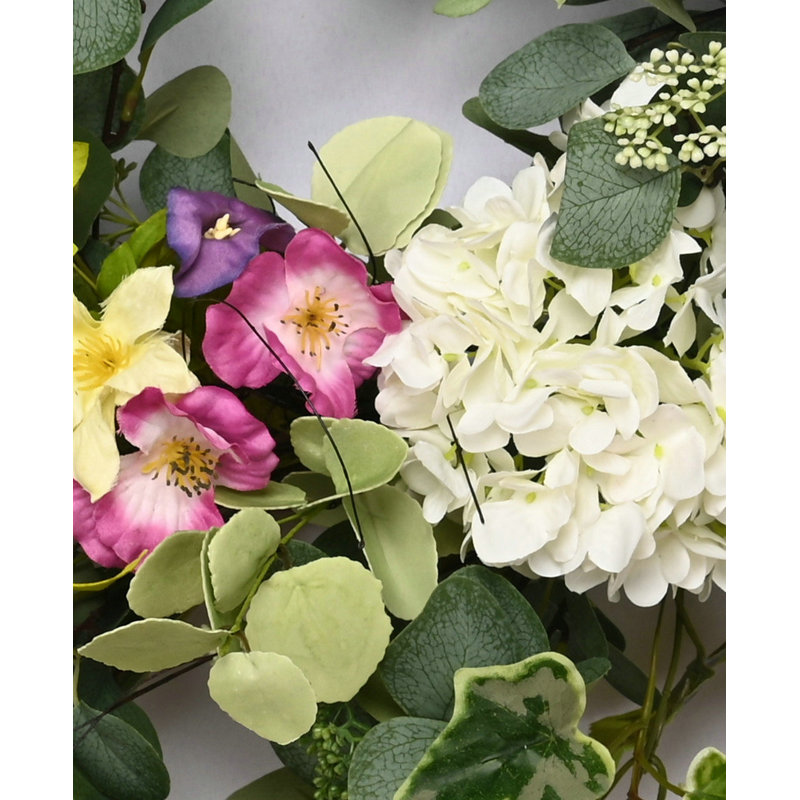 26" Artificial Faux Eucalyptus Hydrangea Morning Glory Front Door Wreath