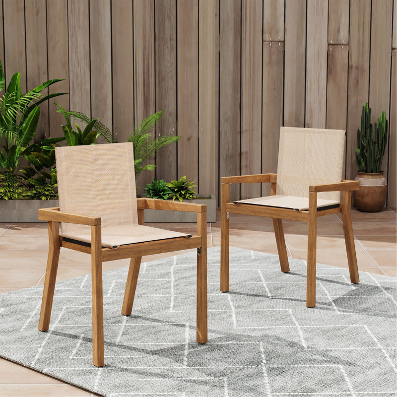 Chaise de salle à manger Belfast, ensemble de 2, structure en teck et tissu beige