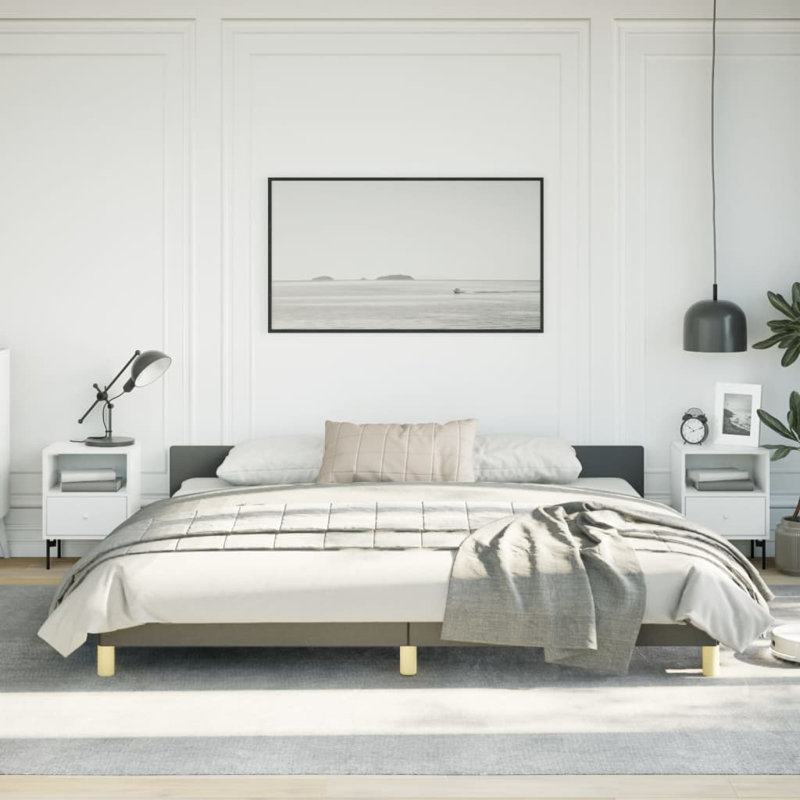 Pranavi Fabric Platform Bed Frame, Slats Support, No Mattress, Dark Grey, California King