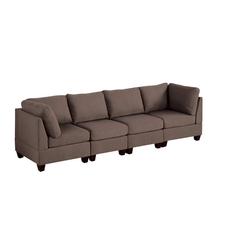 Siège modulaire 4 pièces Black Coffee, tissu semblable au lin, support en bois, structure en bois
