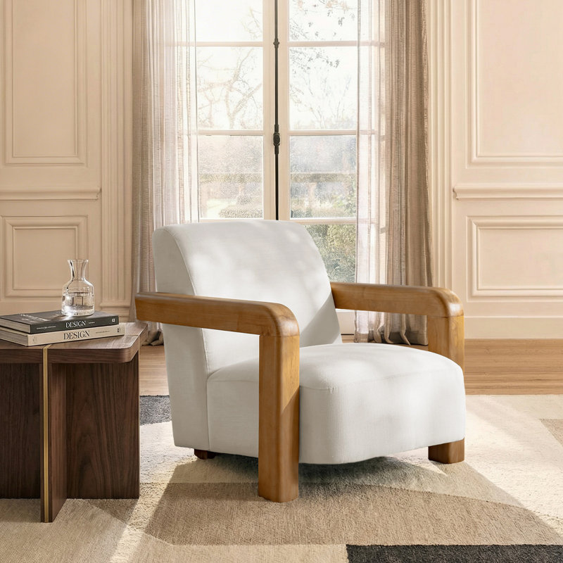 Chaise d'appoint rembourrée avec structure en bois d'hévéa massif Jakira, Blanc