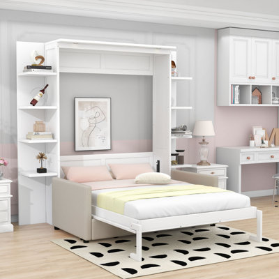 Grand lit escamotable en bois avec canapé