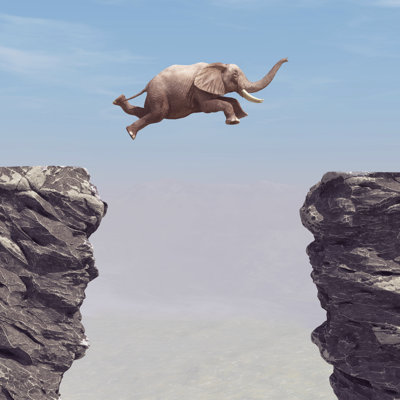" An Elephant Jumping Over A Chasm. This Is A 3D Render Illustration " by Orla
