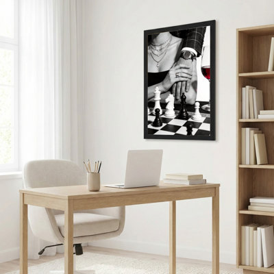 Black Wood Framed，Canvas Wall Art for Living Room, Bedroom, Office or Entryway – Decorative Wall Decor with Chess Game