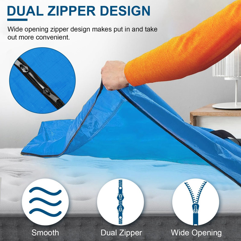 Sac de matelas imperméable réutilisable pour le déplacement - fermeture à glissière robuste, ouverture large, poignée à sangle
