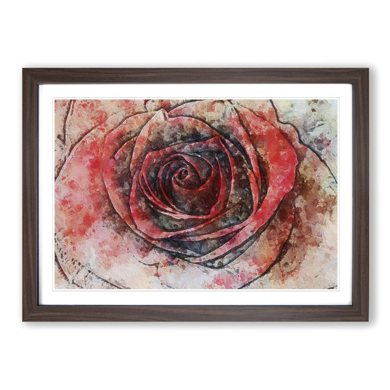 Red Rose in Abstract - Picture Frame Painting Print, Walnut Framed, 36cm H x 48cm W x 2cm D