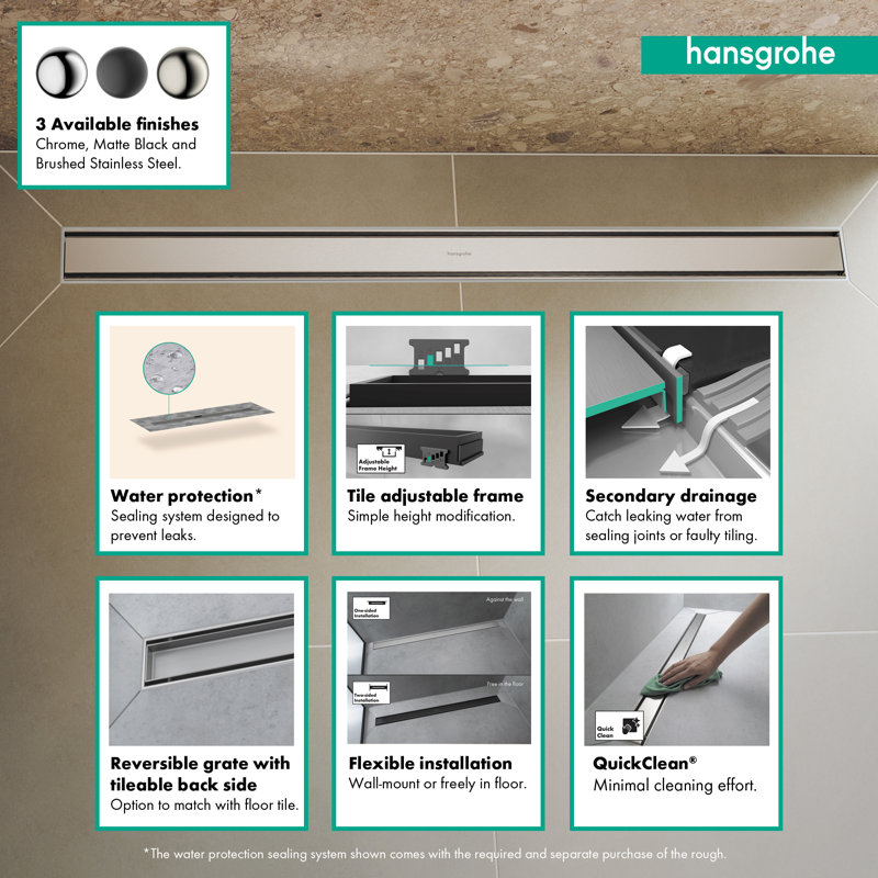 Hansgrohe RainDrain Match Trim 27 5/8" with Height Adjustable Frame, Chrome