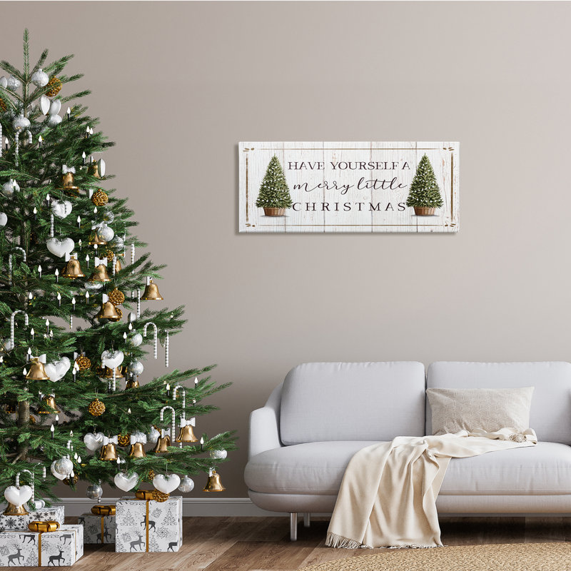 Sapins de Noël rustiques «Merry Little Christmas» par Elizabeth Tyndall - Art textuel, H 17 po x l 40 po, Toile tendue