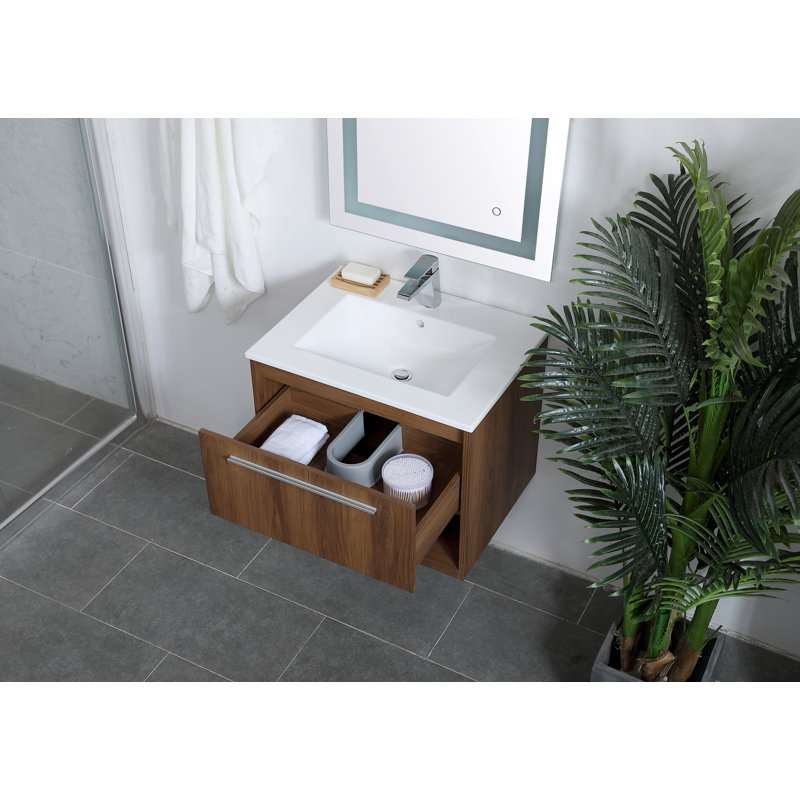 Ensemble de meuble-lavabo simple mural de 24 po Kasper, Noyer brun