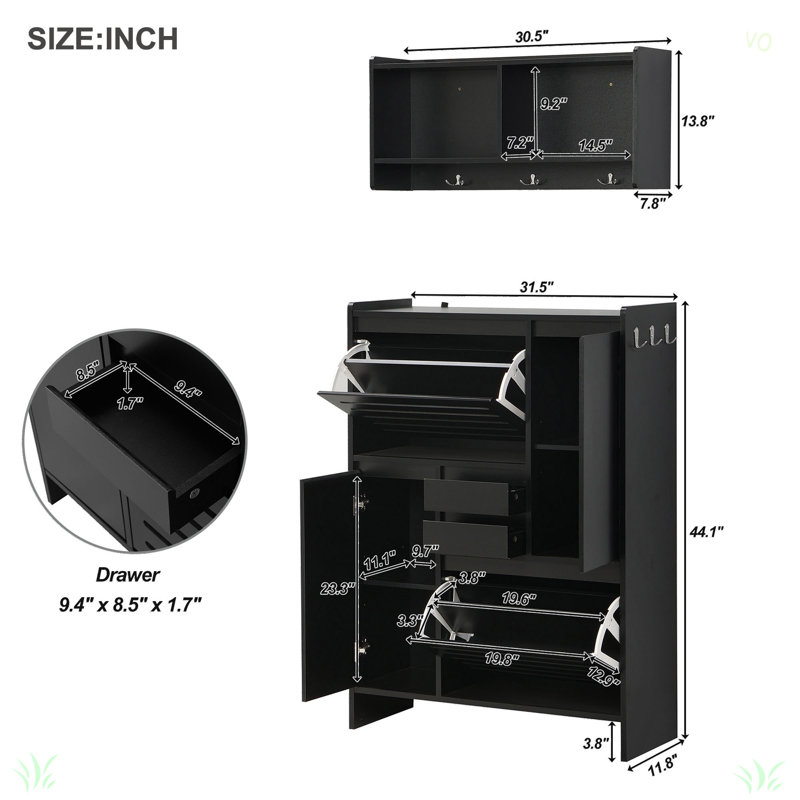 Multi-Functional Tipping Bucket Shoe Cabinet With Wall Cabinet, Space-Saving Design Foyer Cabinet With 2 Flip Drawers, Versatile Side Cabinet For Hallway