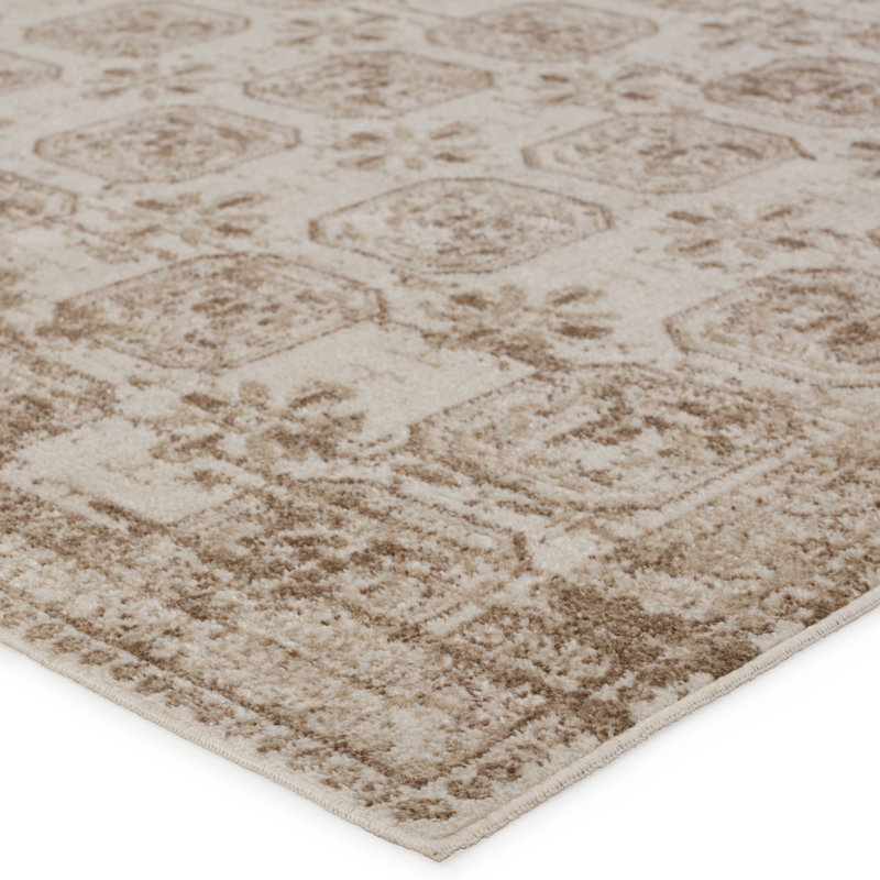 Phoebe Machine Washable Kimmons Geometric Area Rug in Tan/Cream, Runner 2'8" x 10'