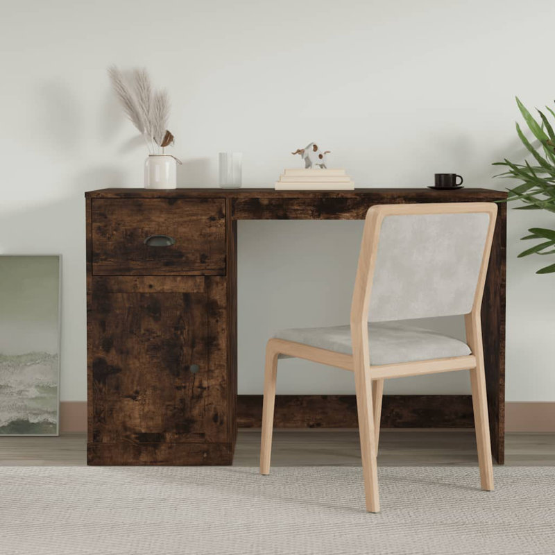 Serlin Solid Wood Base Writing Desk, Smoked Oak