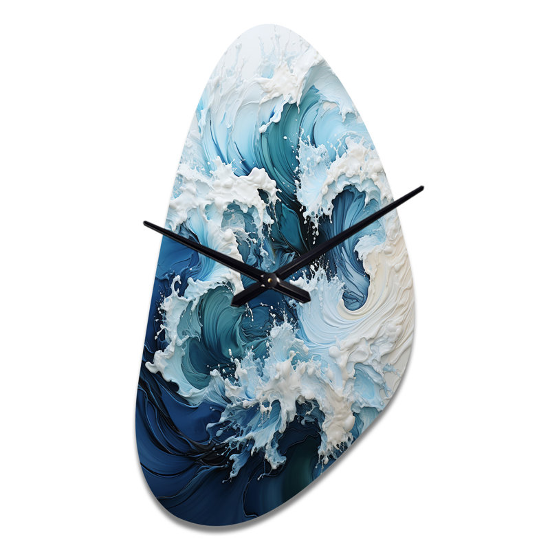 Oversized Blue and White Metal Coastal Wall Clock Sculpture