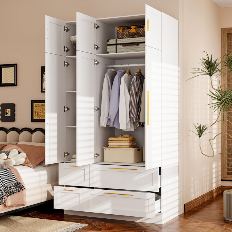 Garde-robe élégant avec armoire supérieure et un miroir, Blanc