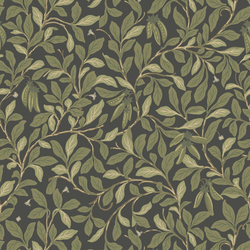 Leaf and Pod - Wallpaper, Midnight, Premium Paper