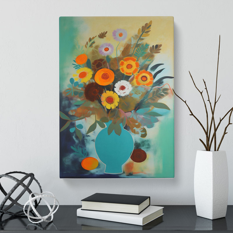 CAN-V0523-1504X Mid Century Modern Flowers Vol.4 - Wrapped Canvas Print, 50cm H x 35cm W x 3cm D
