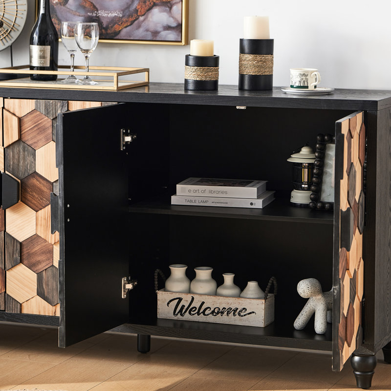 Armoire de rangement avec motif nid d'abeille, armoire d'appoint moderne avec portes