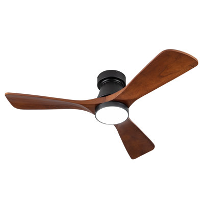 Flush Mount Ceiling Fan With Light: Dimmable LED (3 Colors), Indoor/Outdoor Reversible DC Motor, 3 Solid Wood Blades For Bedroom, Patio.