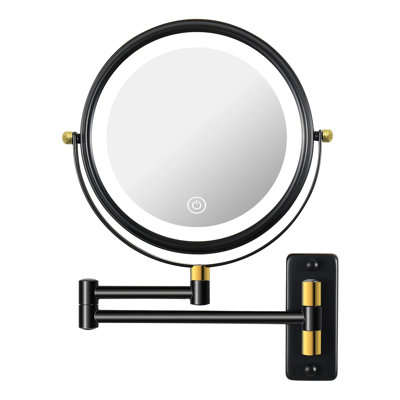 Miroir de maquillage mural 8 pouces avec lumières, miroir grossissant double face 1x / 10x, écran tactile à DEL 3 couleurs à intensité variable, bras pivotant à 360 °, miroir de coiffeuse rechargeable pour salle de bain