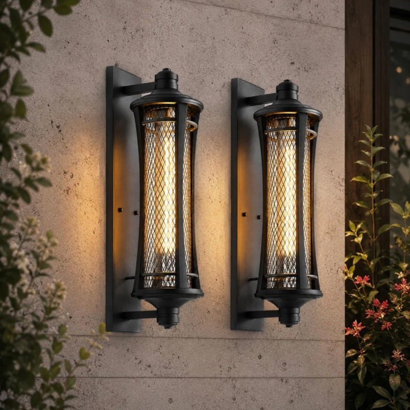 Lot de 2 appliques murales extérieures noires de style vintage de 53 cm (20,87 po) avec culot E26 pour porche, garage et entrée, lanterne murale de qualité commerciale, 110 V
