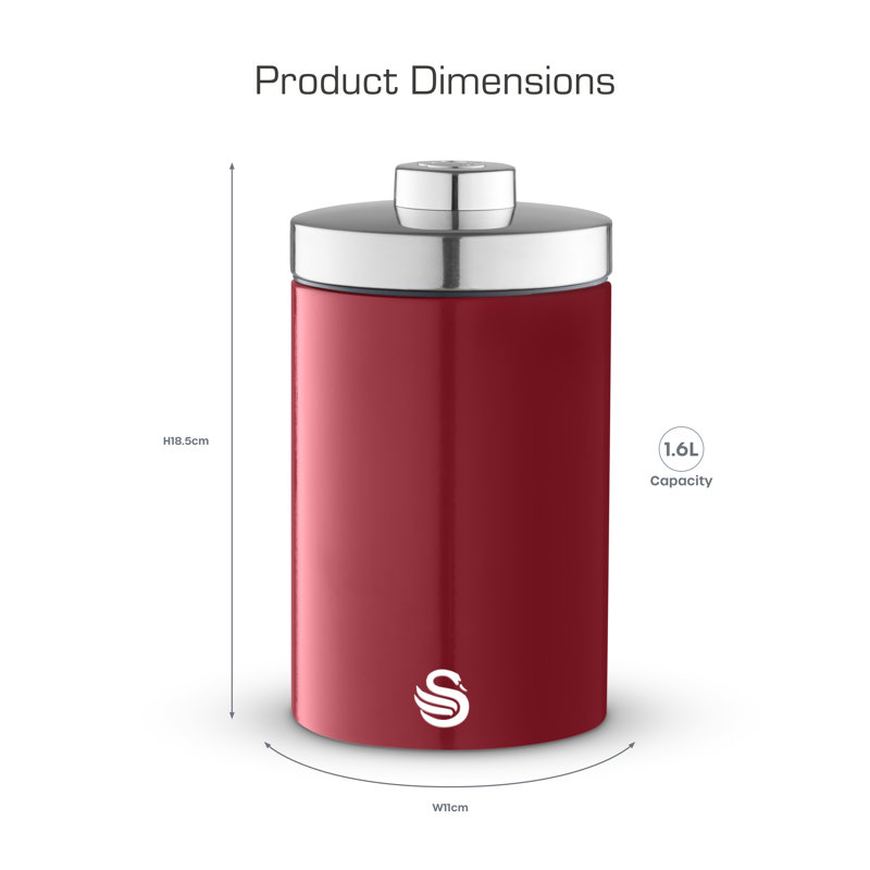 Swan Townhouse Set of 3 Kitchen Storage Canisters for Tea, Coffee, and Sugar with Pull Chrome Handles, Airtight Lids, Colour Coated Iron and Chrome Accents, 1.6L