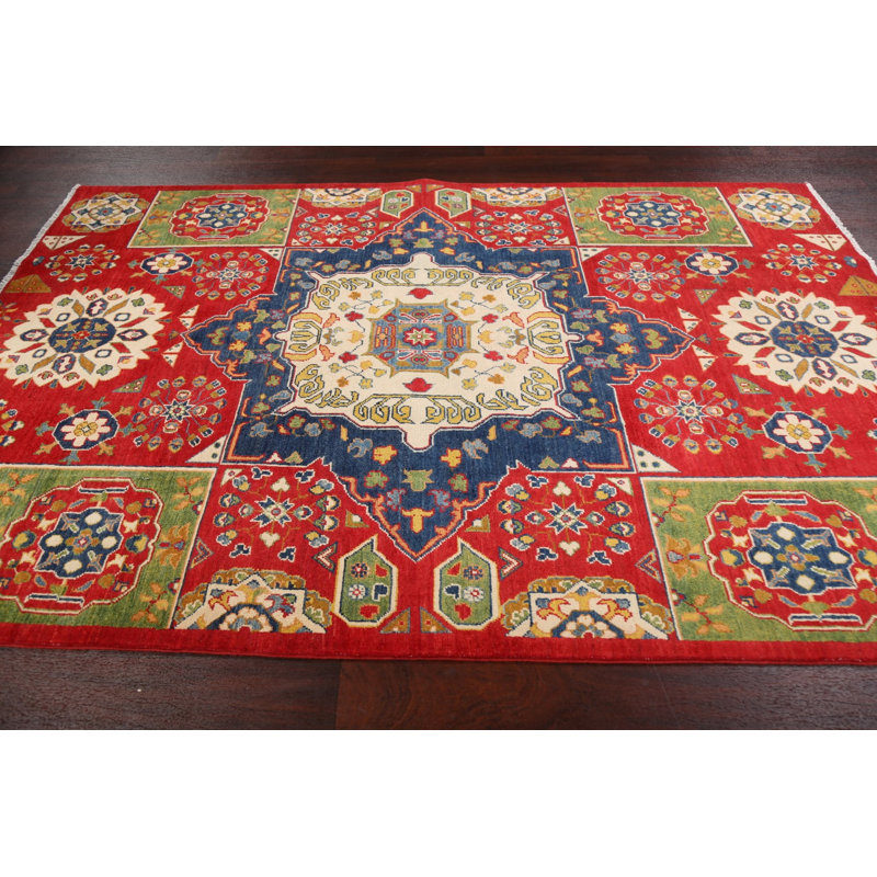Tapis unique en laine noué à la main 5 pi 5 po x 8 pi 5 po nouvel âge en rouge / bleu / vert