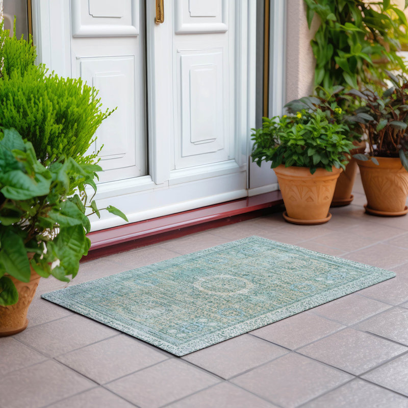 Tapis turquoise intérieur / extérieur lavable à la machine, Rectangle 1 pi 8 po x 2 pi 6 po