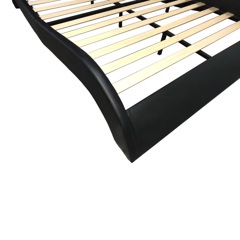 Faux Leather Upholstered Platform Bed Frame With Led Lighting, Bluetooth Connection To Play Music Control, Backrest Vibration Massage, Curve Design, Wood Slat Support, Exhibited Speakers,Queen