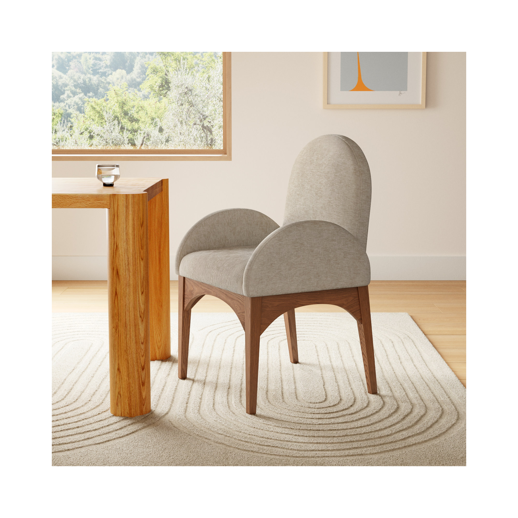 Charith Arm Chair, Beige, Walnut