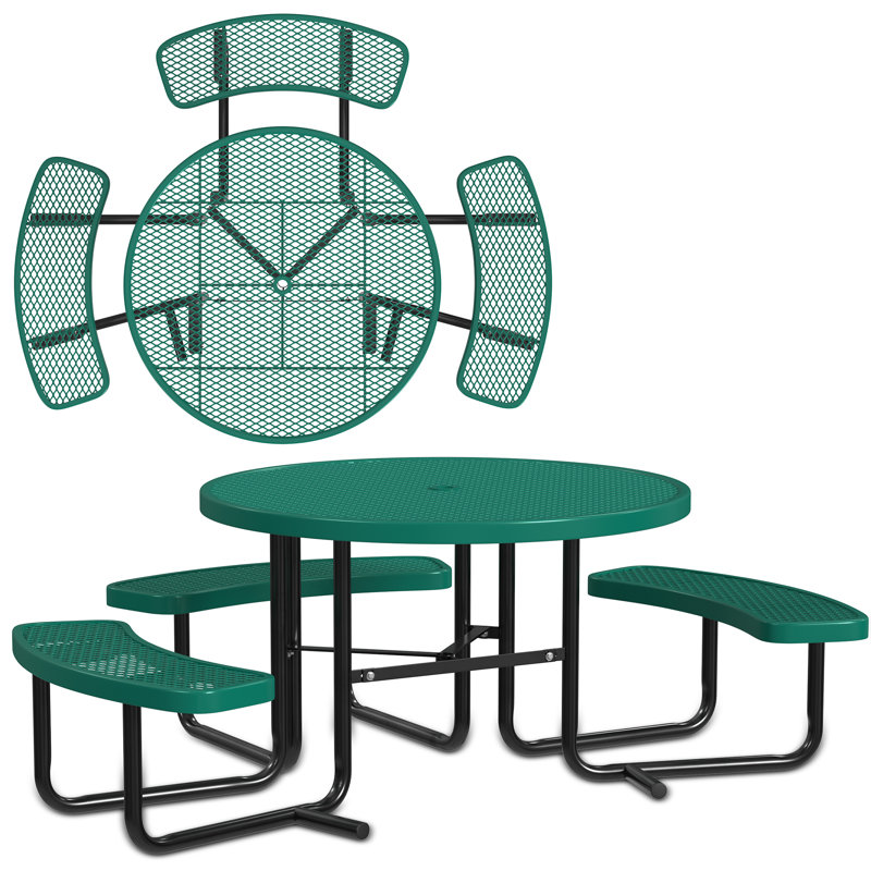 Leisure Craft 46" Round ADA Accessible Outdoor Picnic Table with 3 Bench Seats, Green