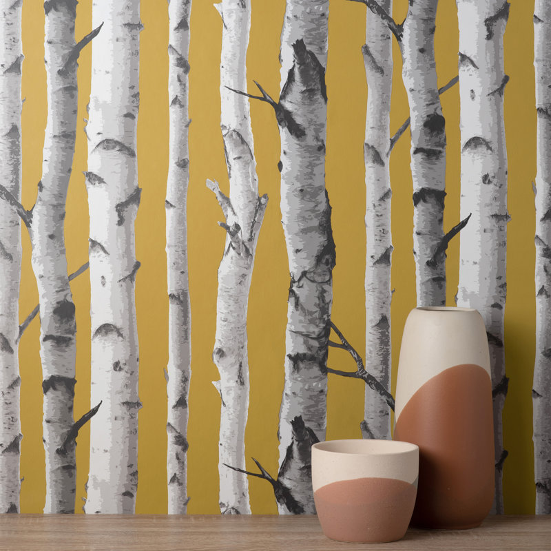 Birch Trees Wallpaper, Yellow