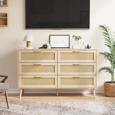 Console en bois avec 6 tiroirs, bois