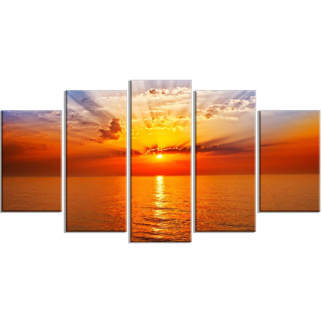 " Orange Sea Sunrise Under Blue Sky " 5 - Pieces Design Art