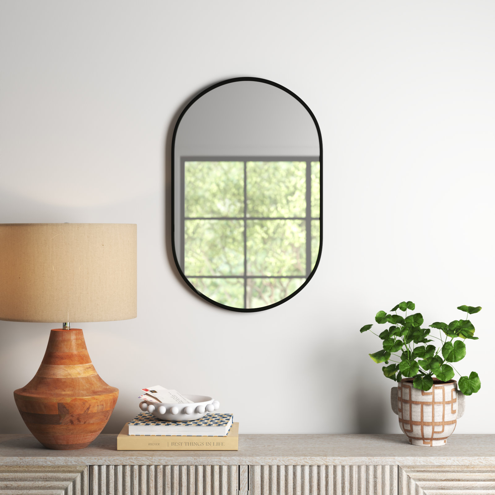Sabine Metal Pill Wall Mirror, 30" x 20", Black