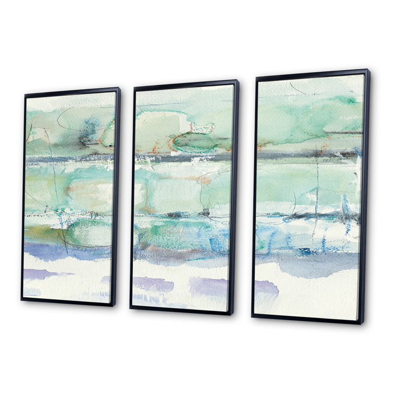 Panneau abstrait bleu I - ensemble d'art mural moderne et contemporain sur toile encadrée, 3 pièces, Noir