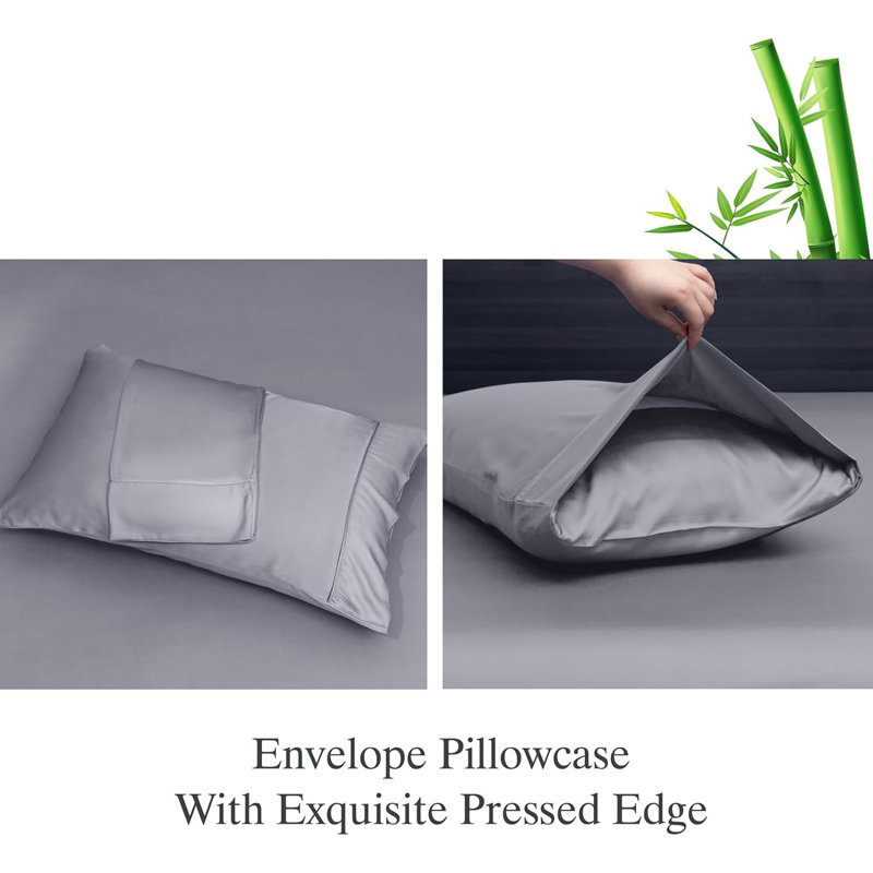 100% Rayon from Bamboo Sheet Set, 16" Deep Pocket Cooling Silky Soft Bed Sheets, Gray