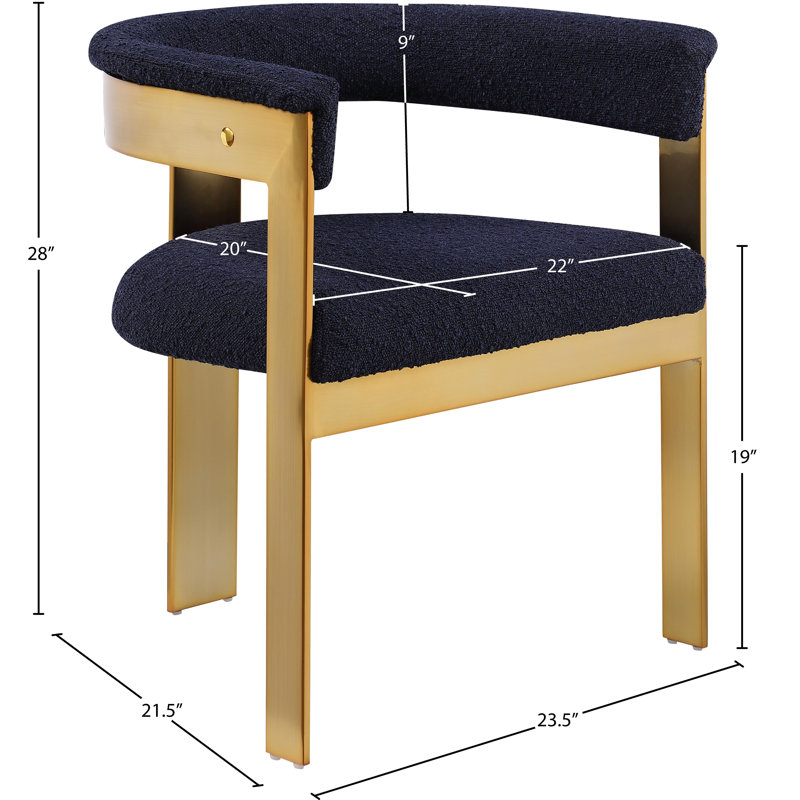 Romeo Unfinished Upholstered Back Arm Chair, Brushed Gold, Navy Boucle Fabric
