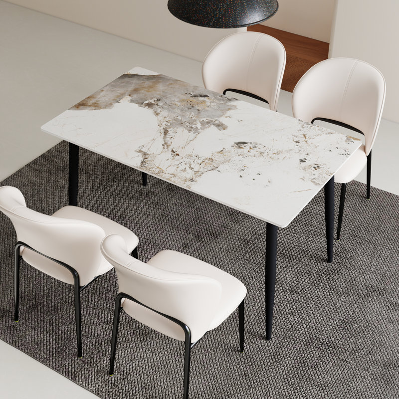 Table de salle à manger moderne à 4 pieds avec plateau en pierre frittée, Black, Pandora
